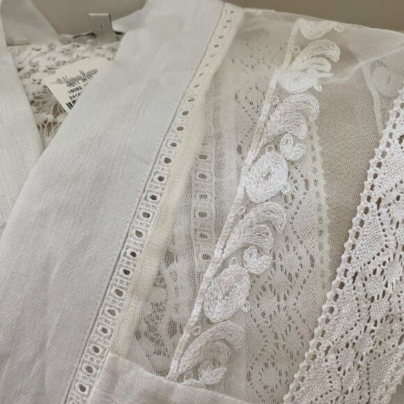 Neiman Marcus White Lace Embroidered Cardigan Cottagecore L Boho Balloon Sleeves - Picture 12 of 15